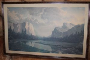 lot 659 image: Vintage 1989 Dino Massaron Sunrise Sierra Framed  Artwork Yosemite National Park, From The United States Commemorative Fine Art Gallery