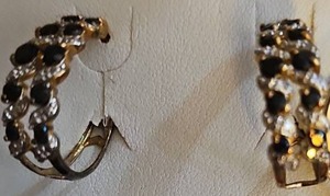 lot 648 image: 18KT Gold Over Sterling Silver Black Onyx and Diamond Earrings