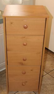 lot 56 image: Five Drawer Upright Dresser Measures Approx 39.5x16.5x15.75