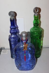 lot 85 image: Vintage Decanter Bottles, Cobalt Ble and Green