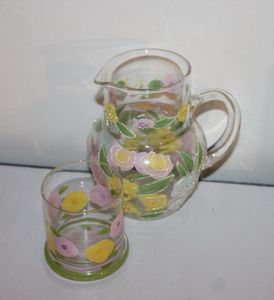 lot 134 image: Beautiful Hand Painted Pitcher and Glass