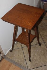 lot 14 image: Antique Suartersawn Oak Parlor Table Glass Ball Claw Feet
