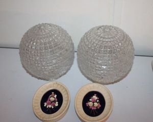 lot 204 image: Glass light gloves and pink Floral wall art