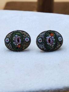lot 11 image: Vintage micro mosaic floral earrings - Italy