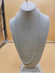 lot 255 image: Long silver rope chain necklace - not marked - jewelry