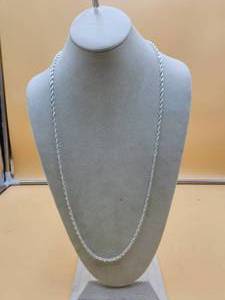 lot 256 image: Long silver rope chain necklace - not marked - jewelry