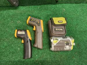 lot 199 image: Ryobi laser level and handheld temp-guns