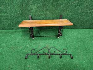 lot 445 image: Wood and metal shelf and coat rack