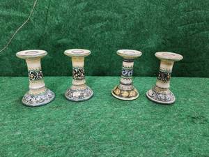 lot 459 image: Selection of 4 hand crafted in Italy candlestick holders
