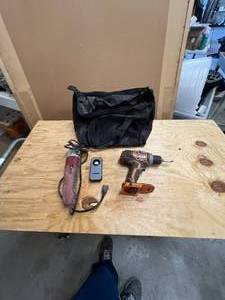 lot 642 image: Tool bag with Rigid drill and cutoff saw