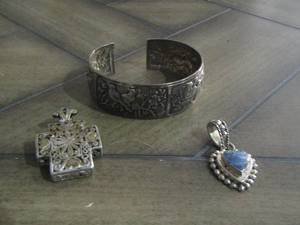 lot 271 image: Silver bracelet and 2 silver necklace pendants