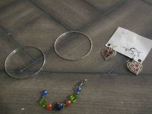 lot 288 image: gold color heart earrings, womens bracelets