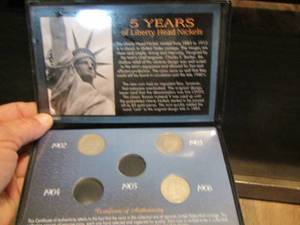 lot 418 image: 5 years of liberty nickels - 1902, 1903, 1904, 1905, 1906