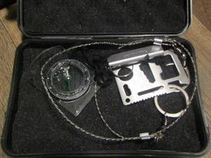 lot 375 image: survivor kit whistle, multi tool, compass