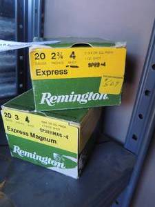 lot 67 image: Express Magnum Remington 20 GA 4 SHOT 3  X 1 BOX &   20GA. 4 SHOT  2 34 X 1  box  x$$