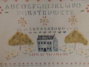 lot 351 image: FOLK ART CANVAS - ABCS,  LIFE IS TO SHARE   APPROX 16X20