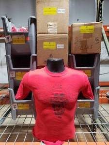lot 38 image: Approx 98 DSG Arms Hold Fast Shirts - Red.  Misc Sizes.  See Decription For Sizes & Quantities.  Bins are NOT Included.