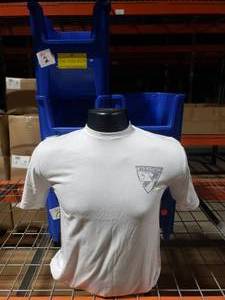 lot 40 image: Approx 34 DSG Arms Badge Logo Short Sleeve T-Shirts - White.  Misc Sizes.  See Decription For Sizes & Quantities.  Bins are NOT Included.