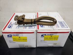 lot 85 image: Case of 10 DSG Alpha Tan Belts 1.5 Wide, Size 2XL (44-48 Waist) - QUANTITY 2 - BID IS TIMES THE QUANTITY