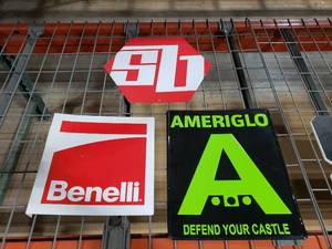 lot 148 image: Lot of 3 Metal Signs.  Ameriglo, Benelli & SB Tactical