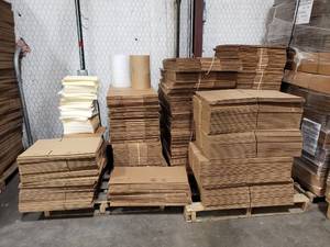 lot 18 image: MASSIVE Lot of New Uline Cardboard Boxes.  Contents of 2 Pallets Pictured.  HUNDREDS OF BOXES  See pics for sizes.