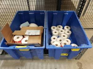 lot 32 image: 2 Bins Full of Printer Labels.  Bins Are Included.