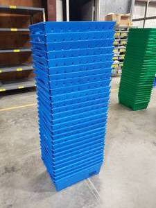 lot 43 image: Lot of 28 Blue Uline Space Age Totes