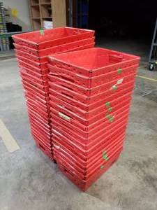 lot 46 image: Lot of 42 Red Uline Space Age Totes