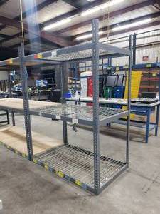 lot 53 image: Industrial Shelving w 3 Adjustable Wire Shelves.  Measures 60 x 84 x 36.  Each Shelf Holds Up To 1,400 lbs.
