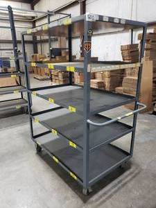 lot 66 image: Industrial Rolling 5-Shelf Cart.  Measures 49 x 67 x 31
