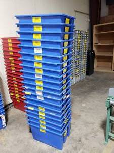 lot 89 image: Lot of 20 Blue Quantum Storage Systems SNT240 Stack & Nest Totes.  Measures 23.5 x 15.5 x 12