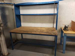 lot 169 image: Wood Top Shop Desk w Matching 41 Tall Hutch & Power Strip.  Table Measures 72 x 36 x 35