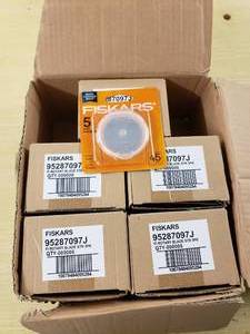 lot 177 image: Box of Fiskars Rotary Blades.  Approx 6 Packs Per Box and Each Pack Includes 5 Blades.
