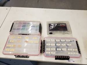lot 213 image: Lot of 4 Small Parts Bins w Misc Grommets, Screws & Spacers.