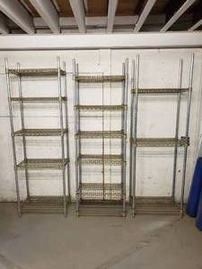 lot 219 image: Lot of 3 Metal Shelves w Adjustable Height Shelving.