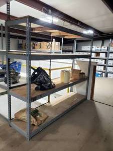 lot 235 image: Heavy Duty Metal Shelf w Wood Shelving.  Measures 96 x 84 x 24