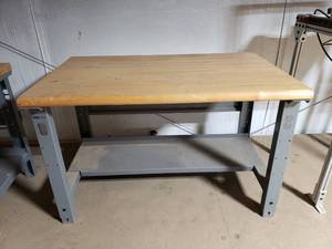 lot 240 image: Uline Adjustable Height Wood Top Shop Table.  Top Measures 48 x 30
