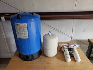 lot 241 image: Lot of Water Softener Supplies.  Includes Flotec Vertical Pre-Charged Water System Tank (19 Gallon) & Reverse Osmosis System