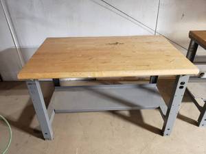 lot 242 image: Uline Adjustable Height Wood Top Shop Table.  Top Measures 48 x 30