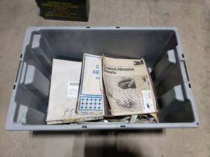 lot 299 image: Tub of Abrasives & Sanding Belts.  Tub is Included.
