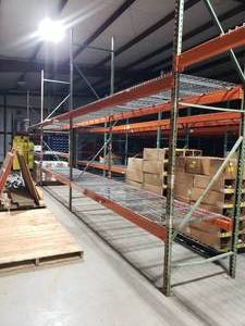 lot 313 image: 3 Sections of Industrial Pallet Racking.  Each Section is 126 x 42 & Includes Heavy Duty Wire Racking.  All 4 vertical beams are 14 tall.
