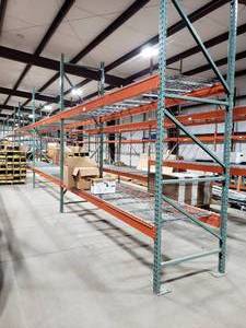 lot 315 image: 3 Sections of Industrial Pallet Racking.  Each Section is 126 x 42 & Includes Heavy Duty Wire Racking.  All 4 vertical beams are 12 tall.