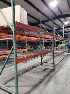 lot 317 image: 3 Sections of Industrial Pallet Racking.  Each Section is 126 x 42 & Includes Heavy Duty Wire Racking.  All 4 vertical beams are 12 tall.