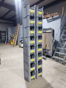 lot 359 image: Stack of 16 Uline S-12550 Grey Giant Stackable Bins.  Each Bin Measures 17.5 x 11 x 12.5