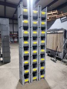 lot 365 image: Stack of 24 Uline S-12550 Grey Giant Stackable Bins.  Each Bin Measures 17.5 x 11 x 12.5