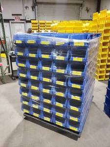 lot 392 image: Pallet of 80 Quantum Storage Systems Stackable Bins QUS 950 Hulk Containers.  Each Bin Measures 23 78 x 8.25 x 7