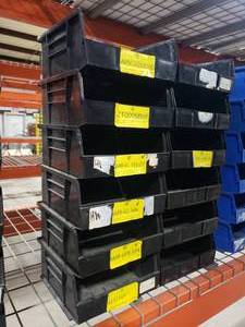 lot 413 image: Stack of 10 Quantum Storage Systems Ultra 235 QUS235 Black Stack & Hang Bins.  Each Bin Measures 10 78 x 11 x 5