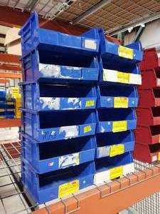 lot 415 image: Stack of 10 Quantum Storage Systems Ultra 235 QUS235 Blue Stack & Hang Bins.  Each Bin Measures 10 78 x 11 x 5
