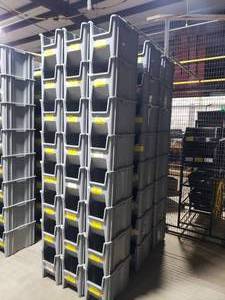 lot 443 image: Pallet of 48 Uline S-12550 Grey Giant Stackable Bins.  Each Bin Measures 17.5 x 11 x 12.5