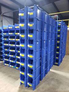 lot 445 image: Pallet of 48 Uline S-12550 Blue Giant Stackable Bins.  Each Bin Measures 17.5 x 11 x 12.5